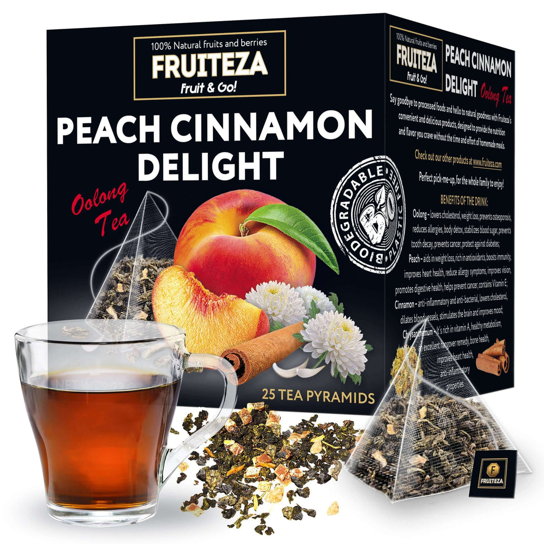 Peach Cinnamon Delight Flavor Oolong Tea Box, Herbal Fruit Tea Bags Count 25 (Pack of 1)