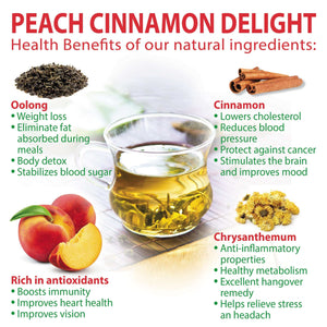 Ingredients of peach cinnamon flavor oolong tea, fruity and herbal tea bags